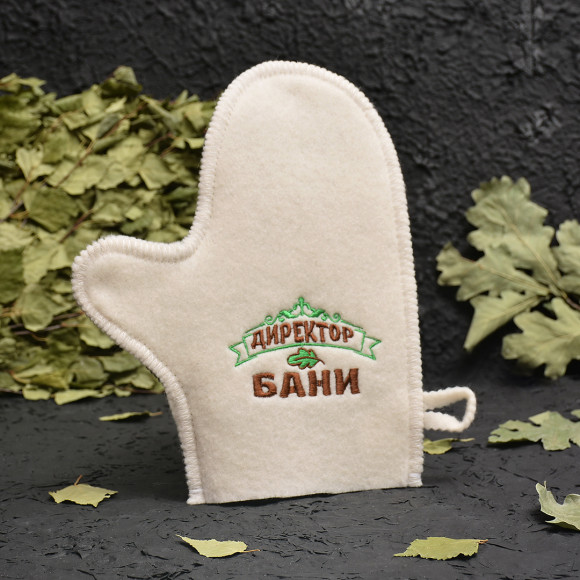 Варежка банная комбинированная с вышивкой, евро